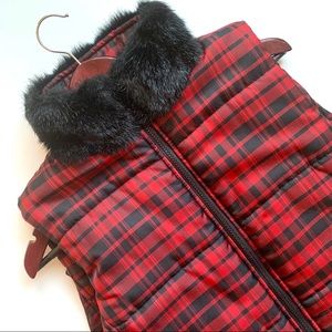 CHAPS Buffalo Plaid Vest with Faux Fur Collar